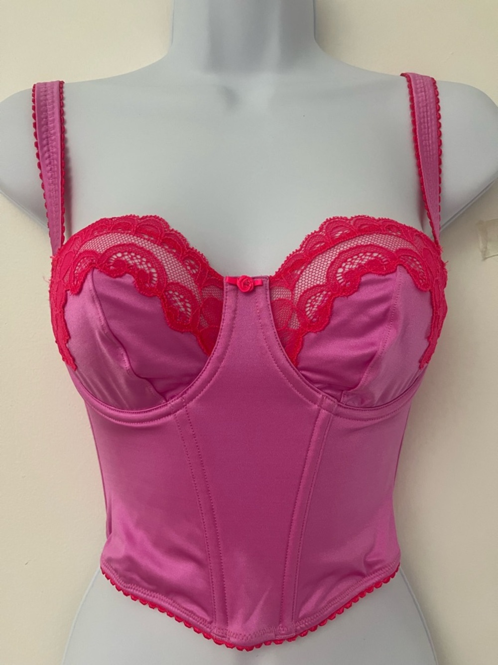 RARE SKIMS Stretch Satin Lace Balconette Cropped Corset Neon Orchid XS